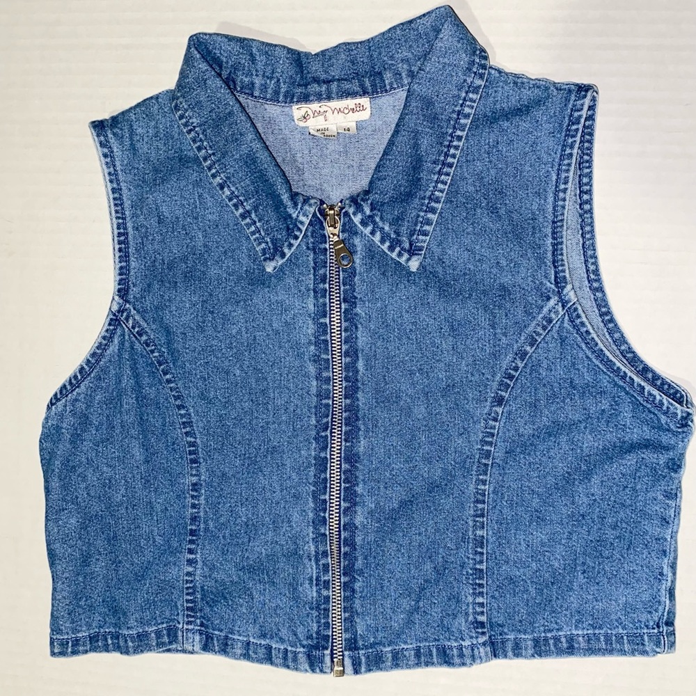 denim zip up crop top